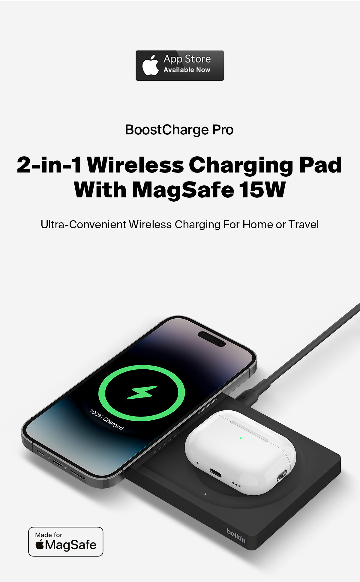 2-in-1 Wireless Charging Pad with Official MagSafe Charging 15W