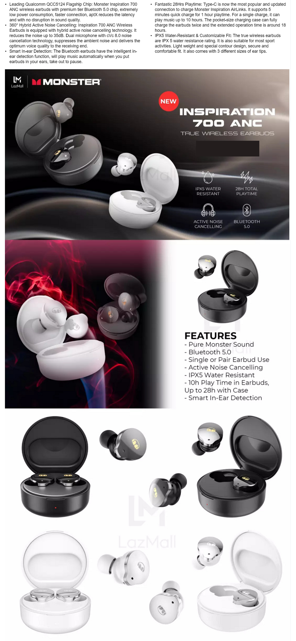 Monster Inspiration 700 ANC TWS Earbuds White Challenger Singapore