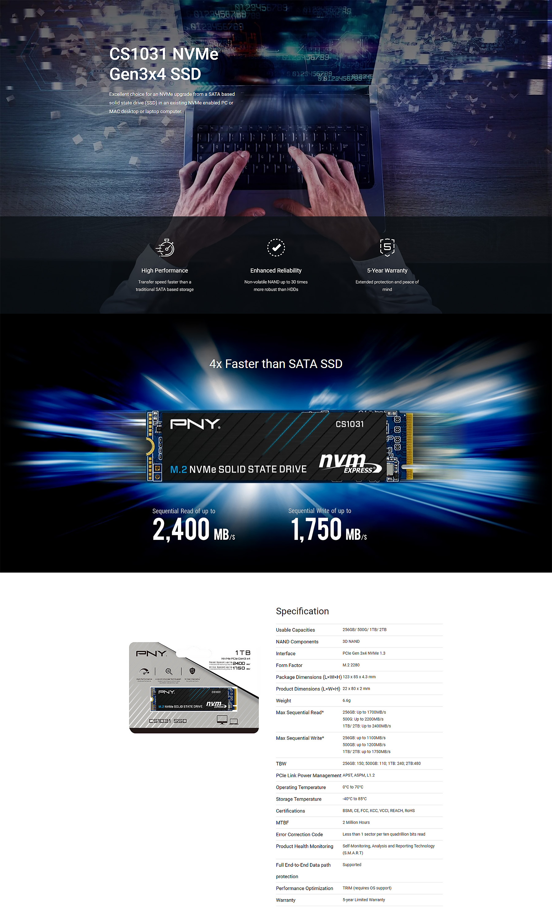 PNY CS1031 M.2 2280 NVMe Gen3x4 SSD 2TB - Challenger Singapore