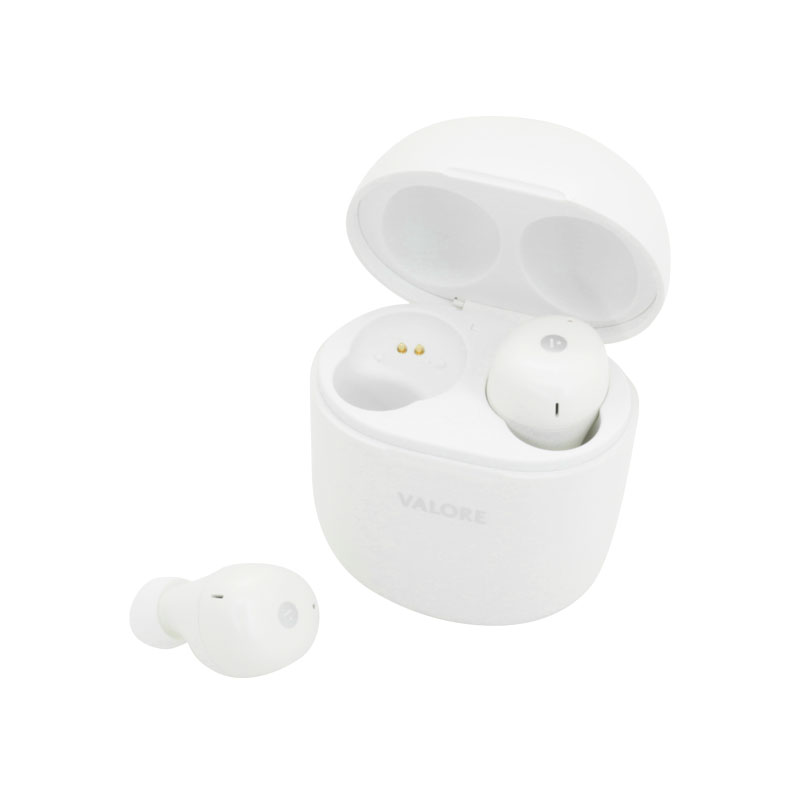white wireless earbuds